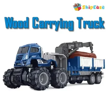 Friction Powered Wood Carrying Truck 1:43 Die Cast Metal Model Car Transport Trailer Toy for Kids 