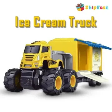 1:43 Die Cast Alloy Model Animal Transport Truck Toy for Kids Friction Powered Ice-Cream Trailer Toys 