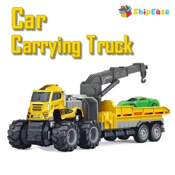 Friction Powered Car Carrying Truck with Moveable Parts 1:43 Die Cast Metal Model City Transport Trailer  Toys for Kids